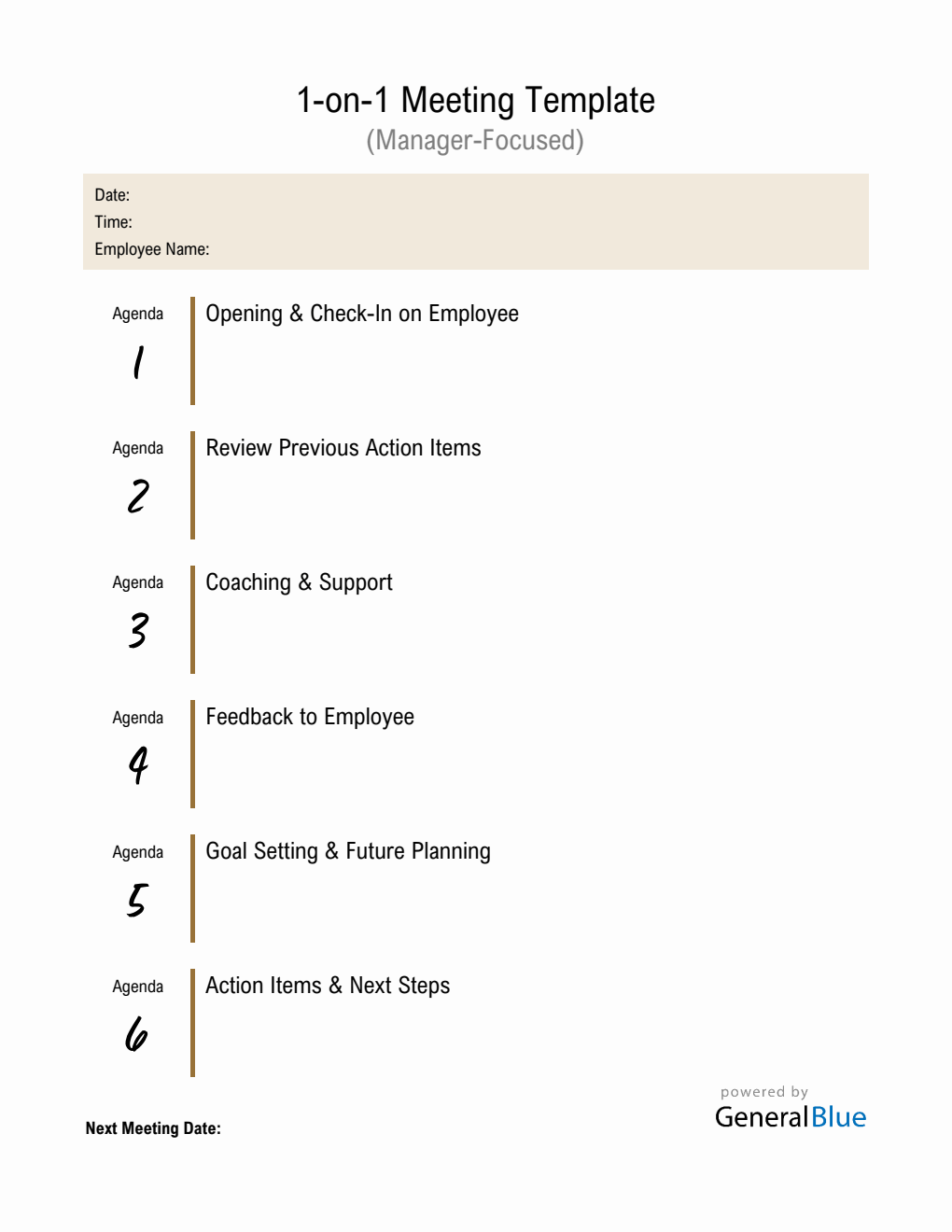 Free 1-on-1 Meeting with Manager Template (Excel)