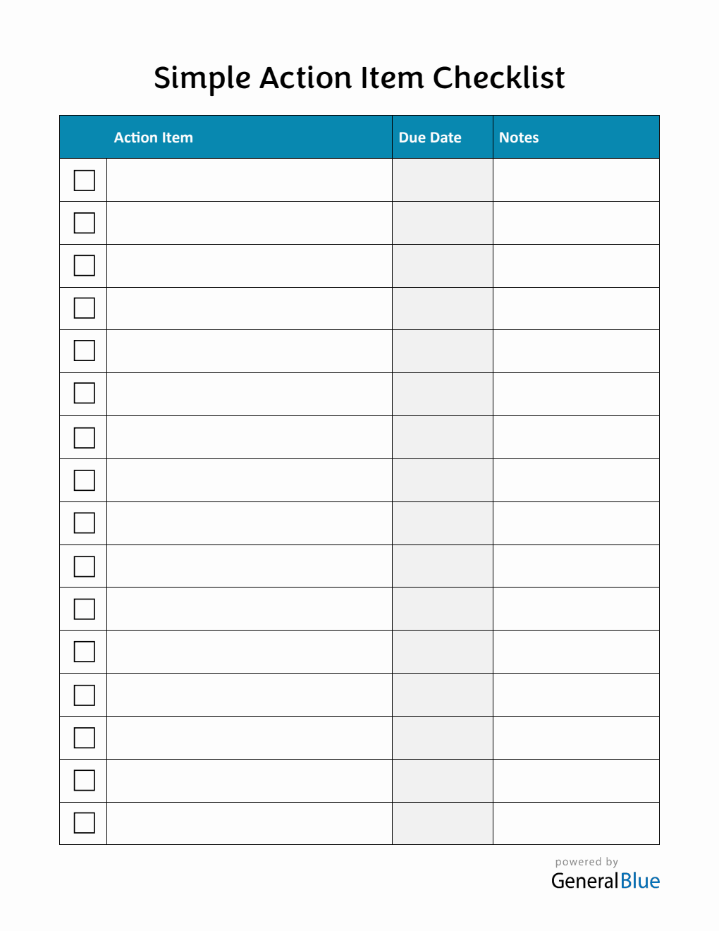 Simple Action Item Checklist Template (PDF)