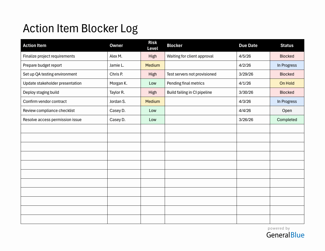 Action Item List Template Free Downloadable in Word