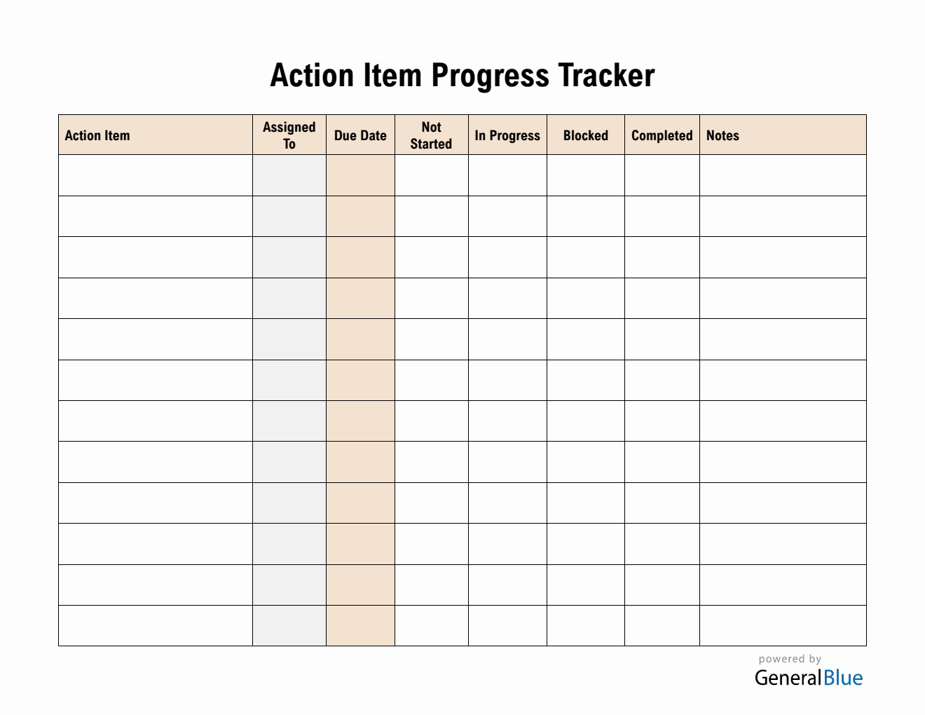 Printable Action Item Progress Tracker (PDF Format)