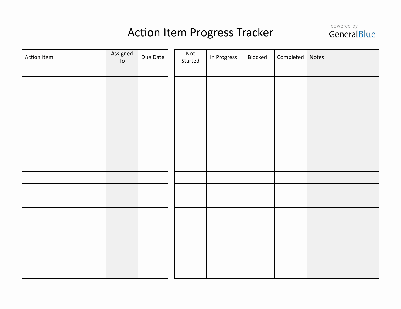 Editable Action Item Progress Tracker (PDF Format)
