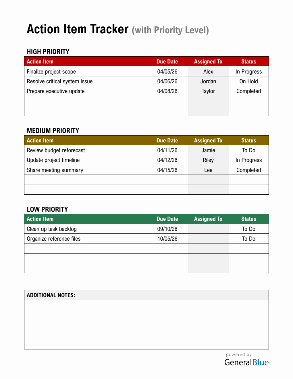  Action Item Template Word with Priority Levels