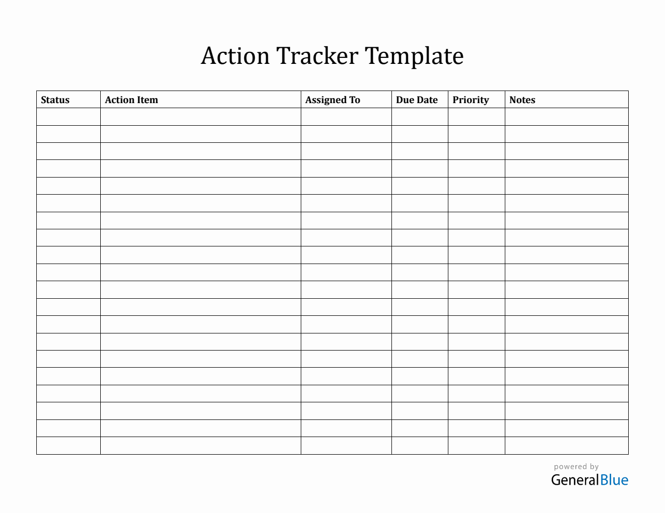 Printable Action Item Tracker Template Word