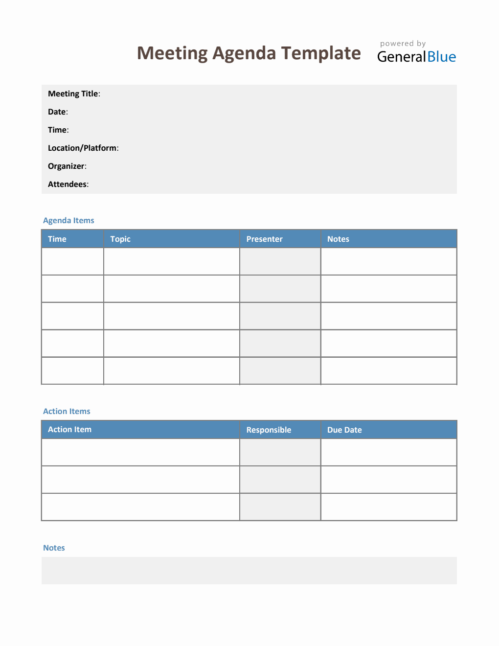 Blank Agenda Template in Excel