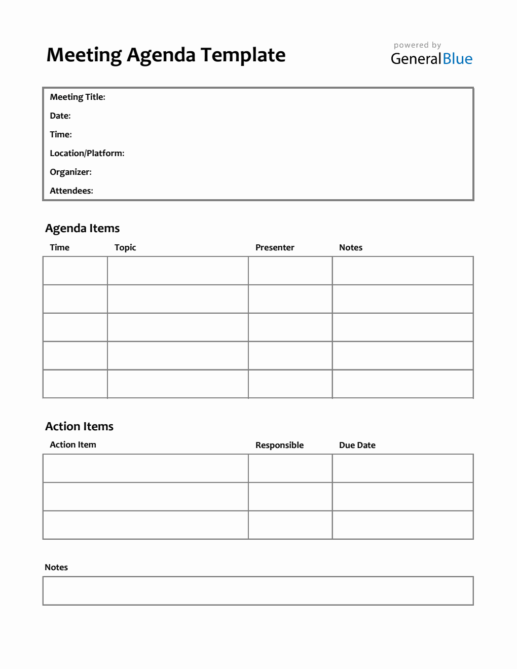 Printable Agenda Template in Excel