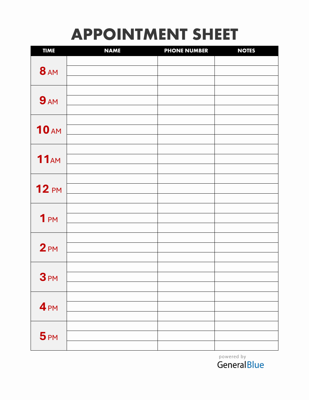 Customizable Appointment Sign Up Sheet PDF (1-Hour Interval)