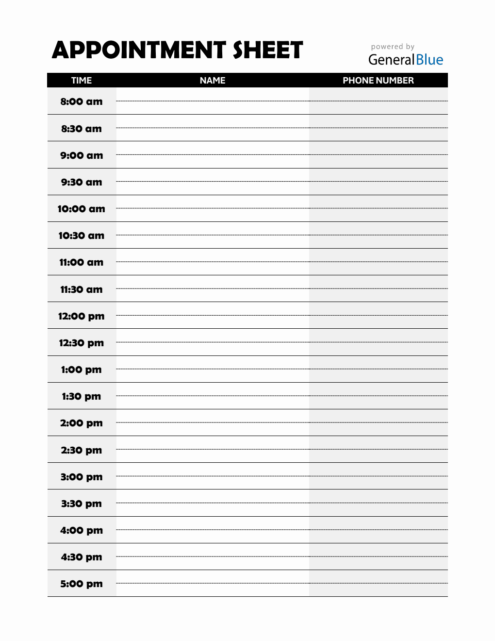 Free Simple Appointment Sheet PDF (30-Minute Interval Schedules)