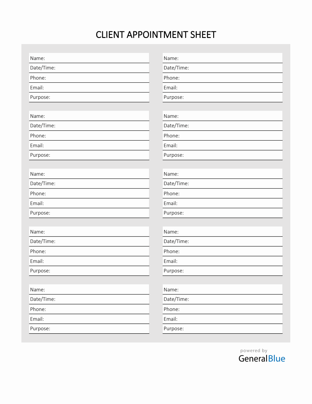 Appointment Sheet Template in Excel
