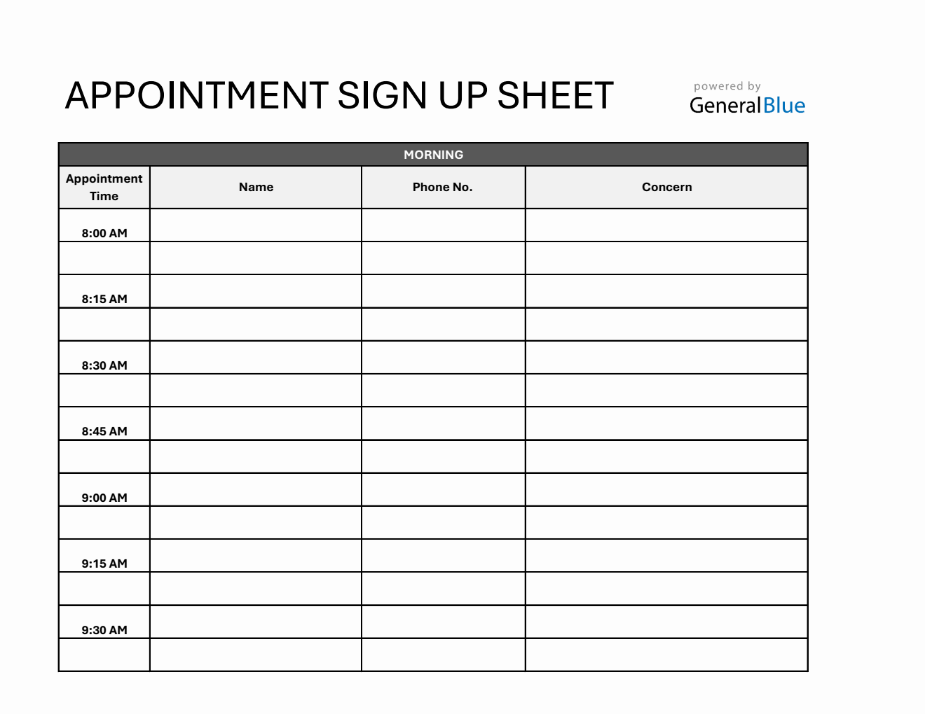 Free Appointment Sheet in Excel Format (15 Minute Interval)