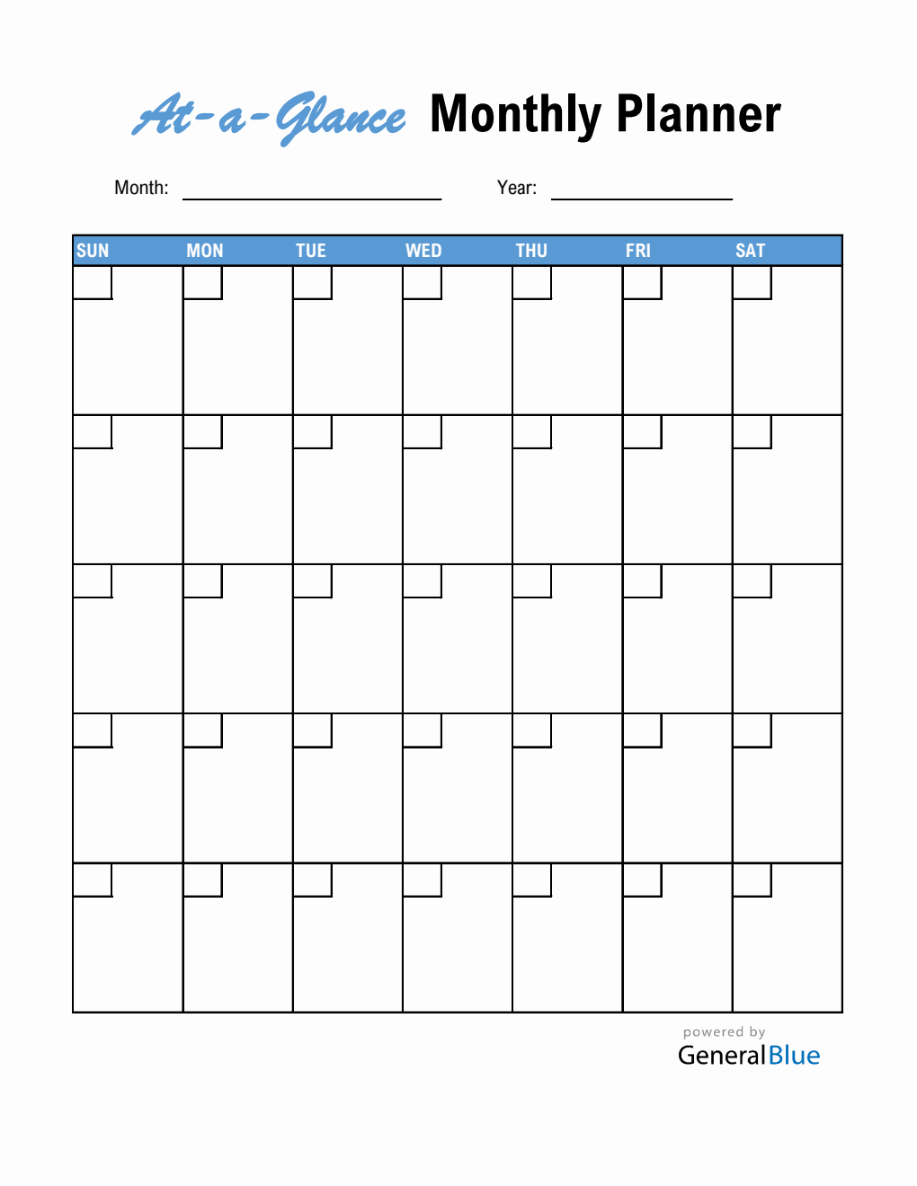 Blank At-a-Glance Monthly Planner (Excel)