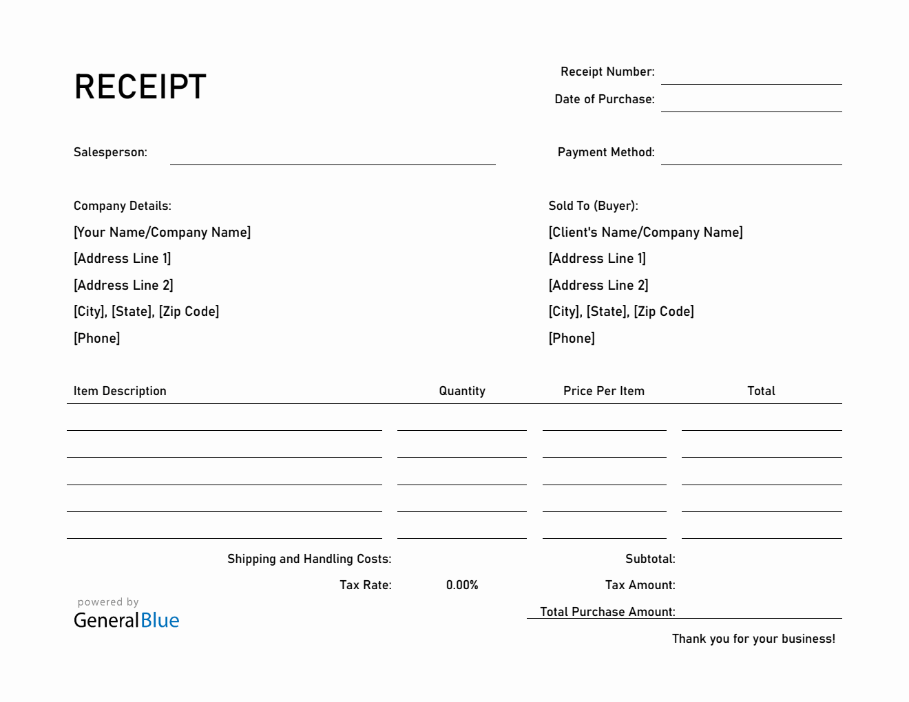 Printable Receipt Template in Word