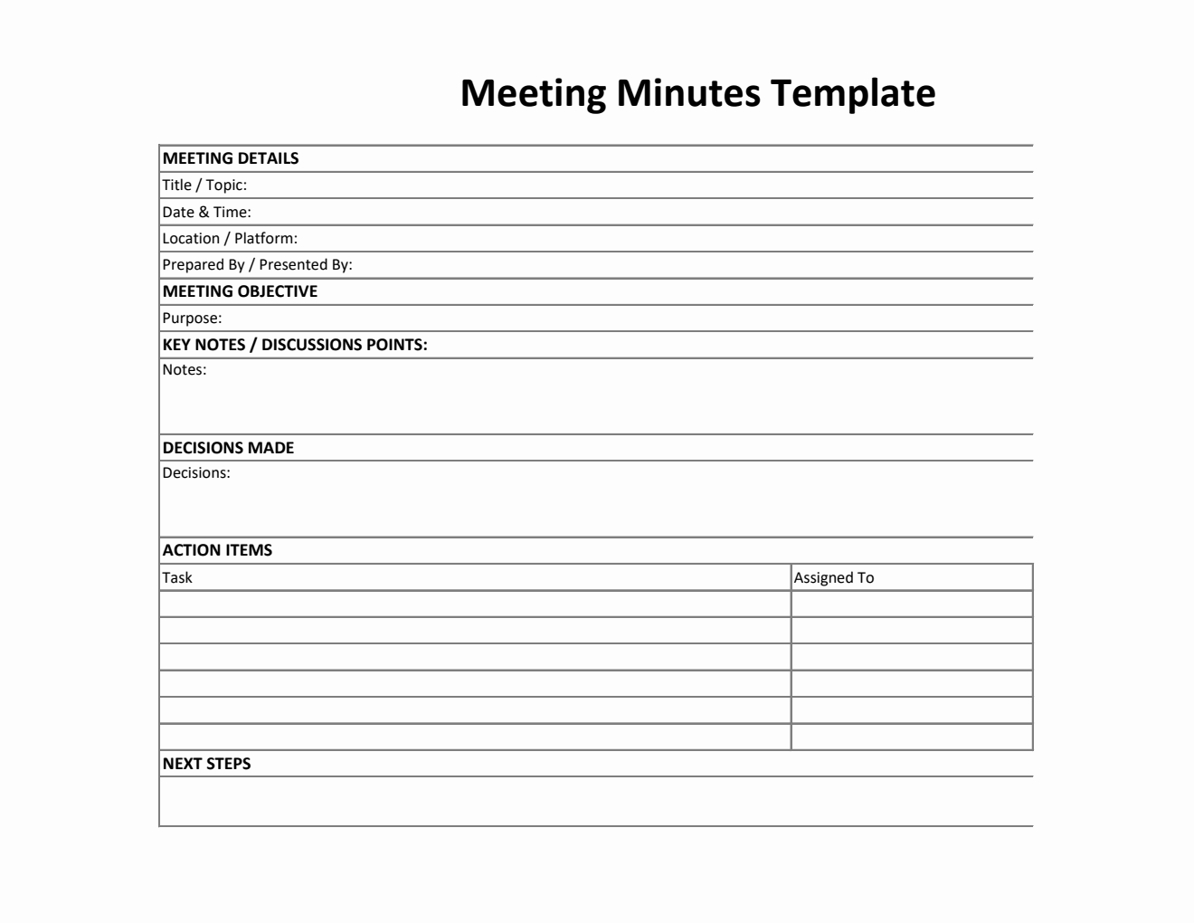 Printable Board Meeting Minutes Template Excel