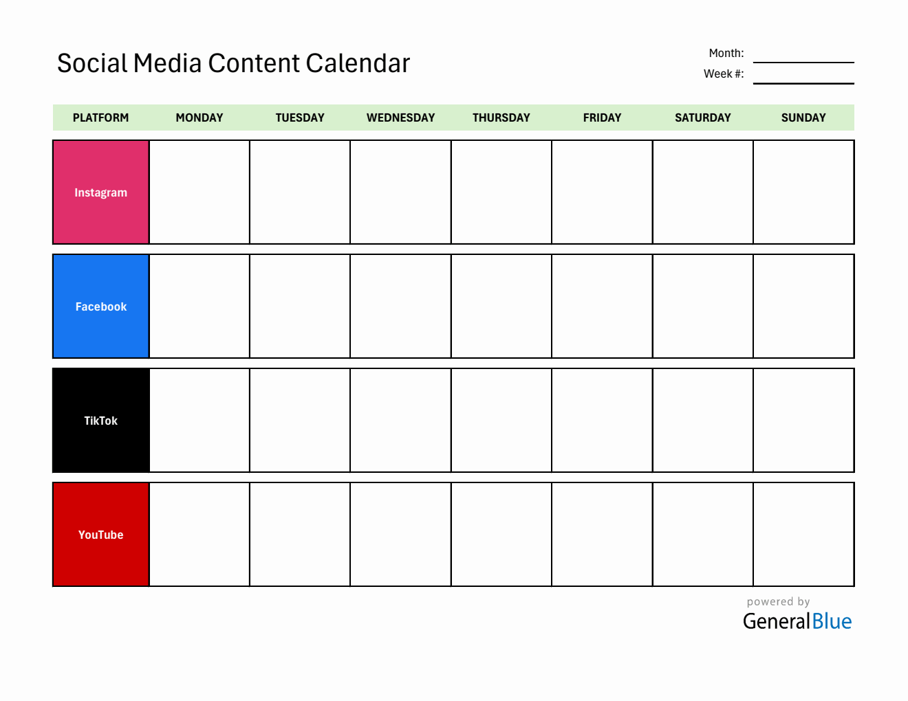 Free Blank Content Calendar Template in Excel