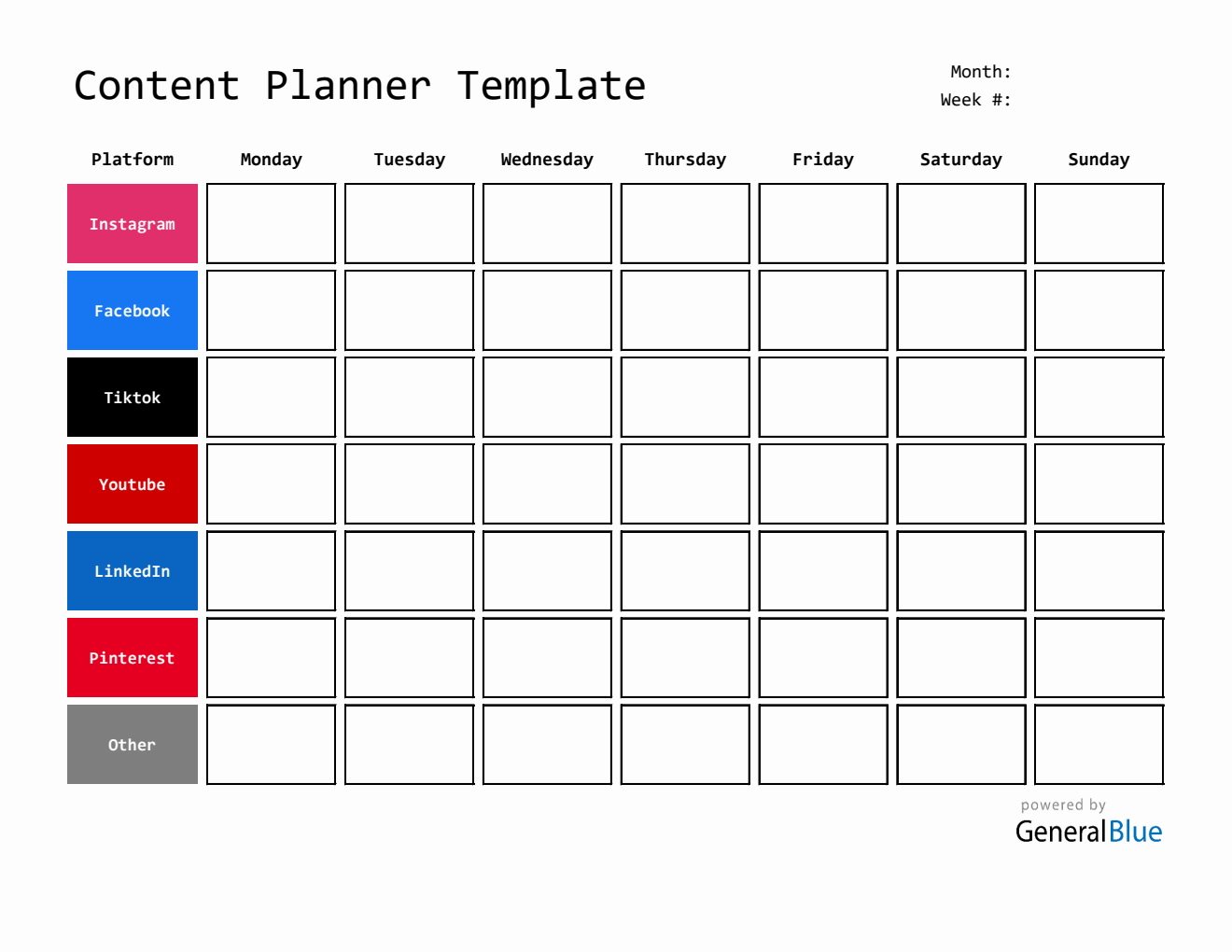 Free Printable Content Calendar Template in Excel