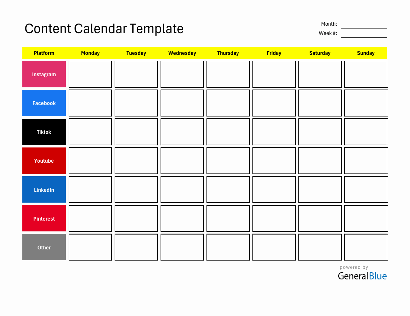 Free  Content Calendar Template in Excel