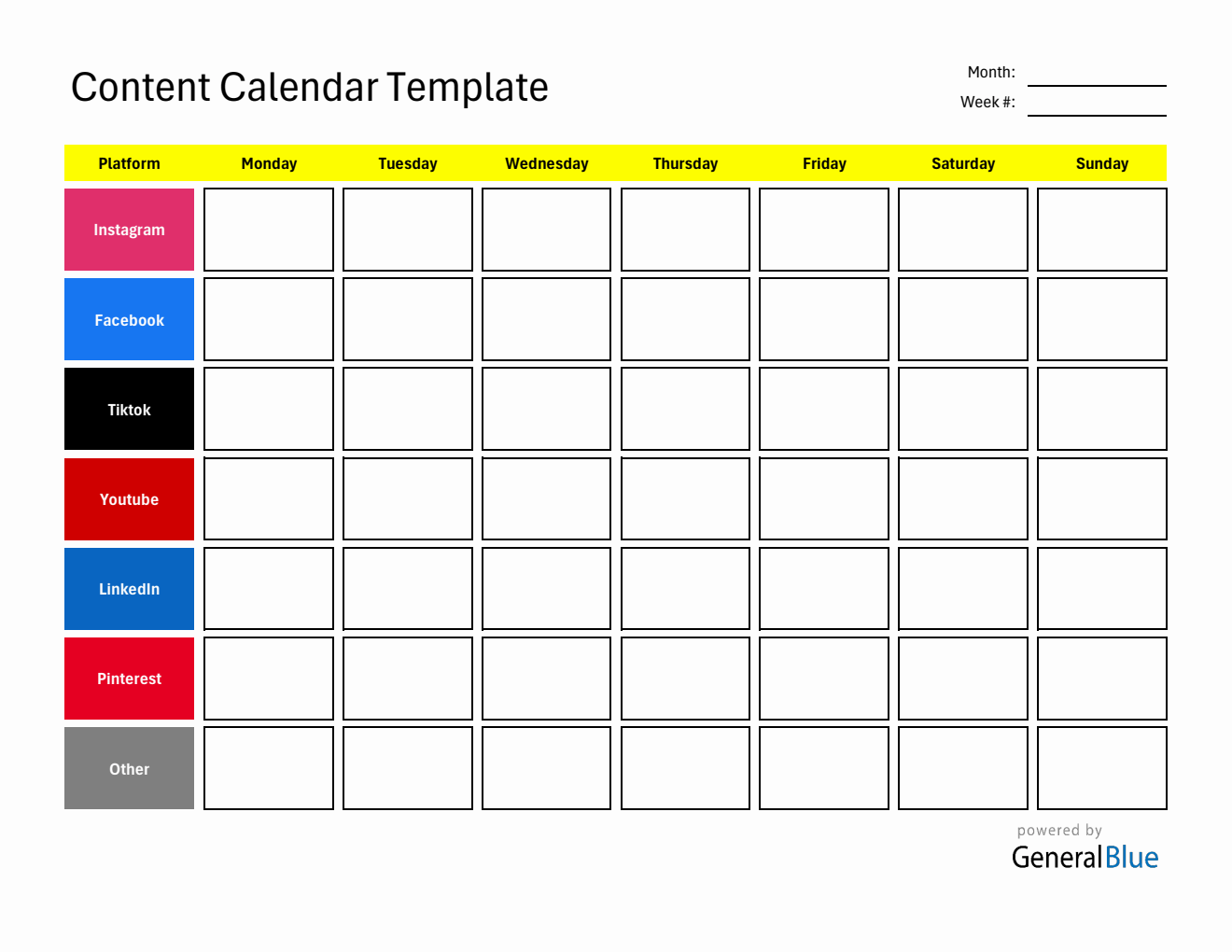 Free  Content Calendar Template in PDF