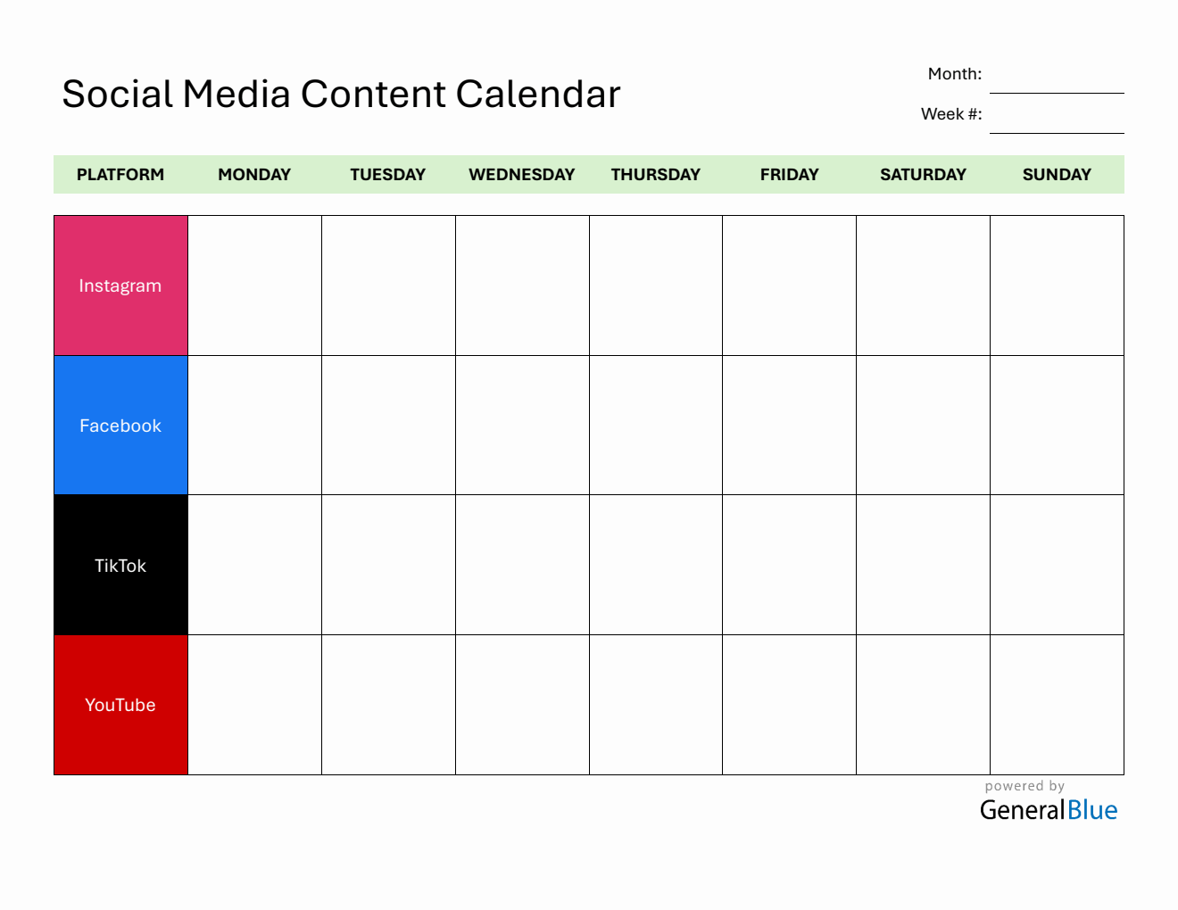 Free Blank Content Calendar Template in Word