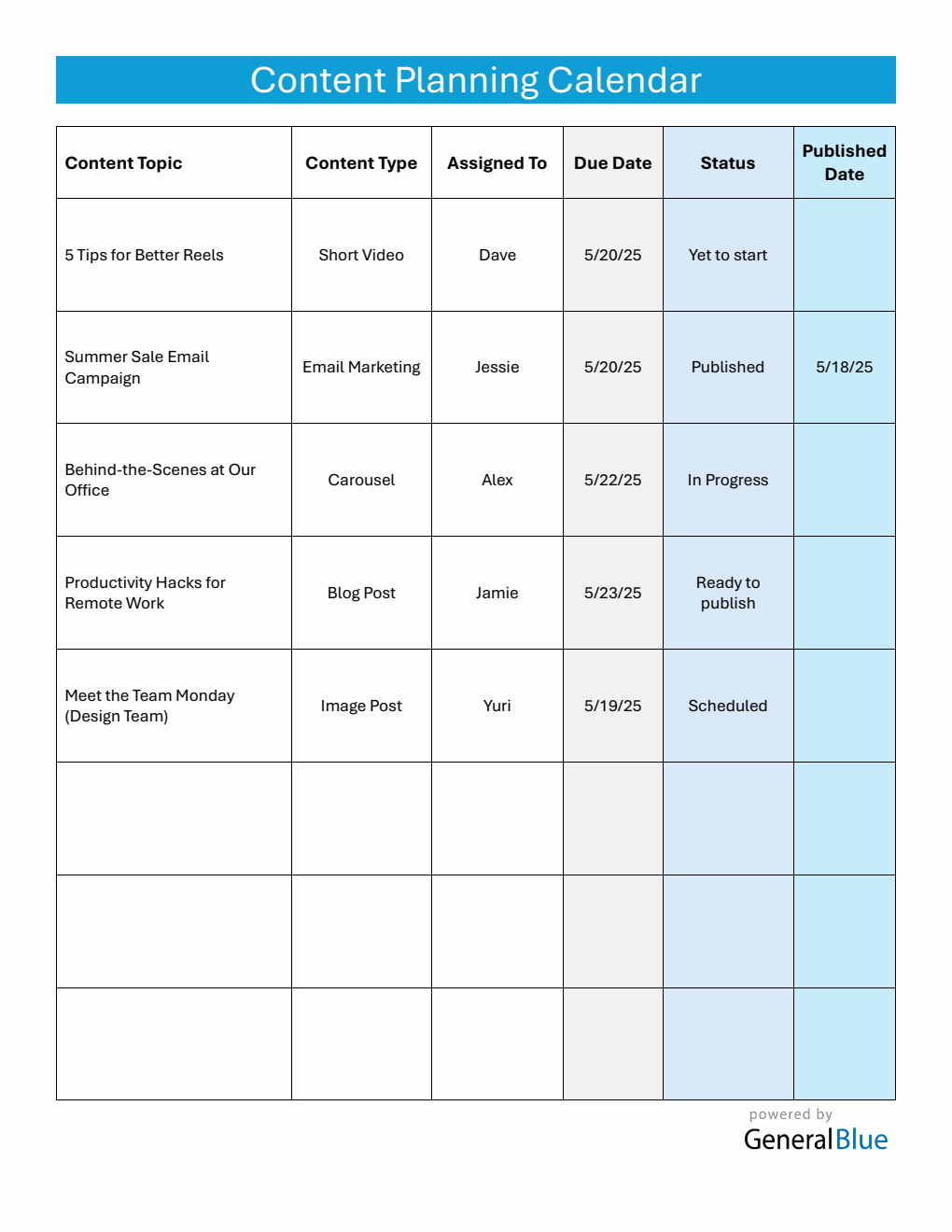 Free  Content Planning Calendar in Word