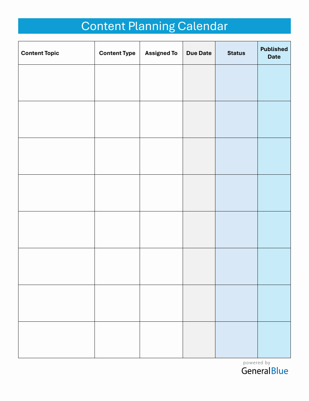Free  Content Planning Calendar in PDF