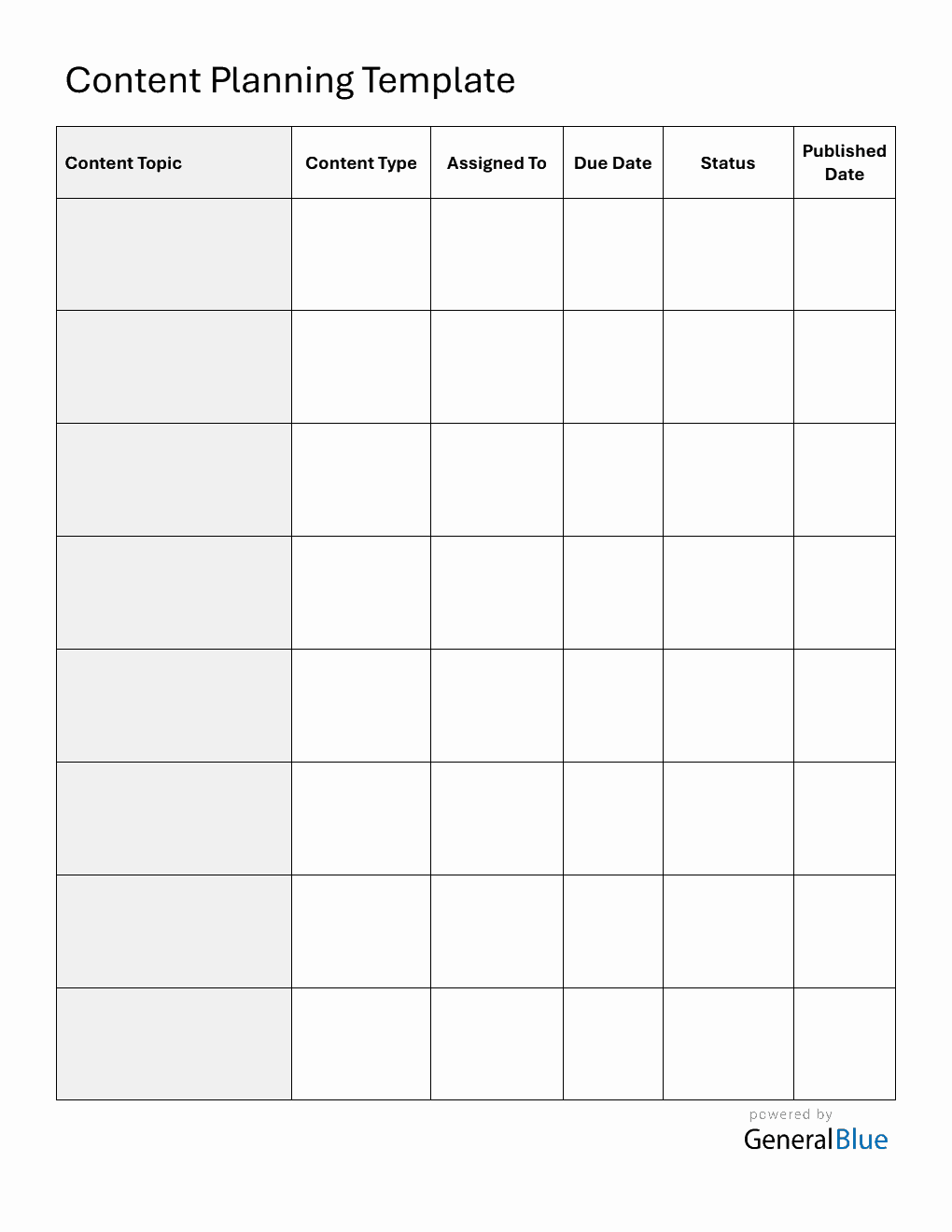 Free Blank Content Planning Calendar in PDF