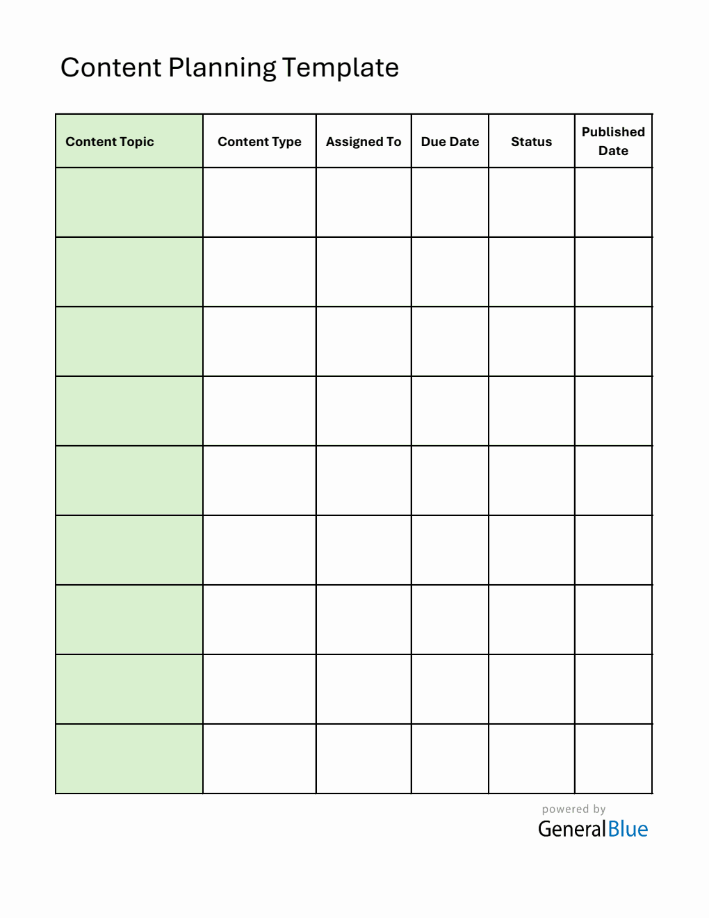 Free Blank Content Planning Calendar in Excel