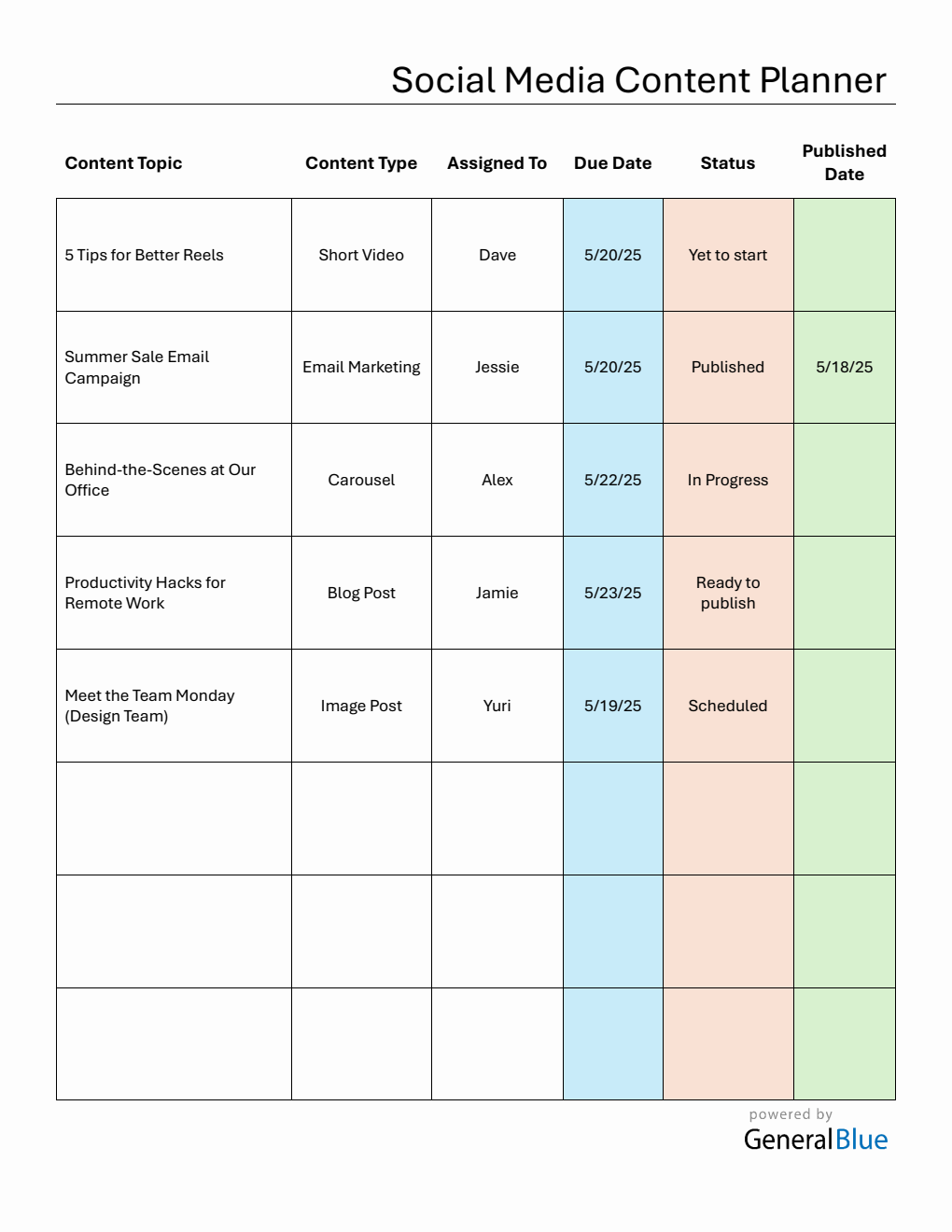 Free Downloadable Content Planning Calendar in Word
