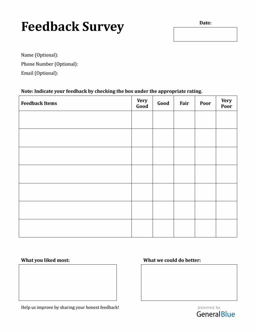 Printable Customer Feedback Form PDF