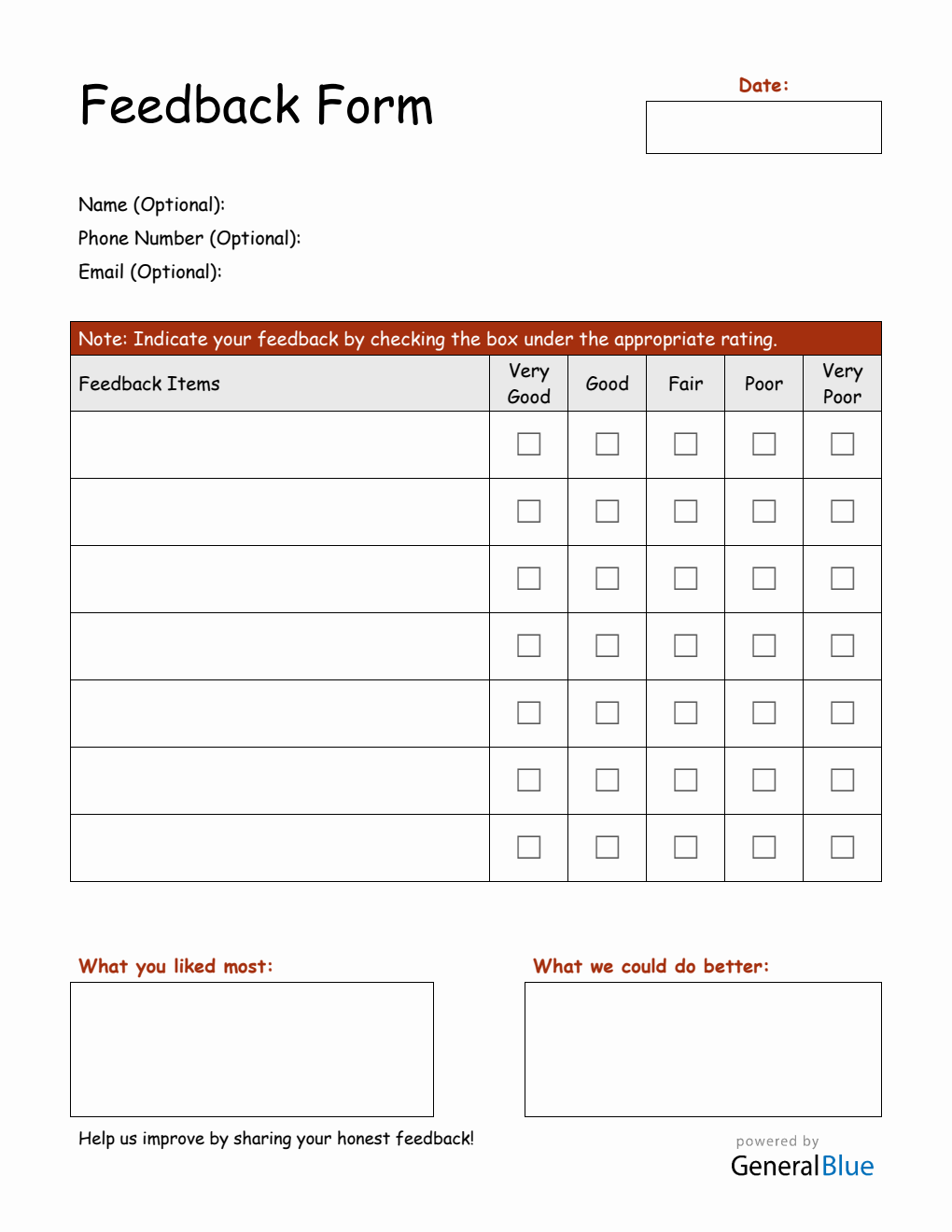Editable Customer Feedback Form Word