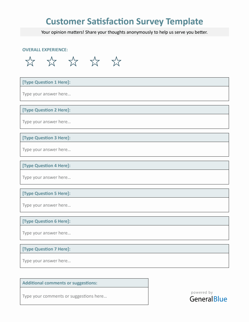 Fillable Customer Feedback Survey Form in Word