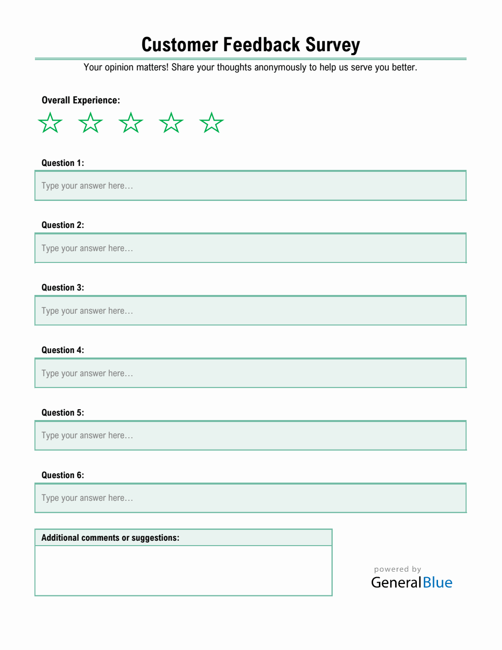 Simple Customer Feedback Survey Form in Excel