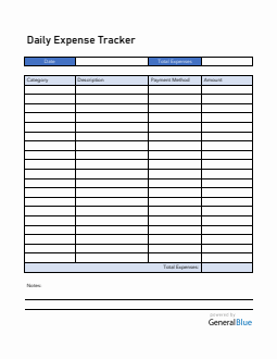 Daily Expense Tracker in Word (Blue)