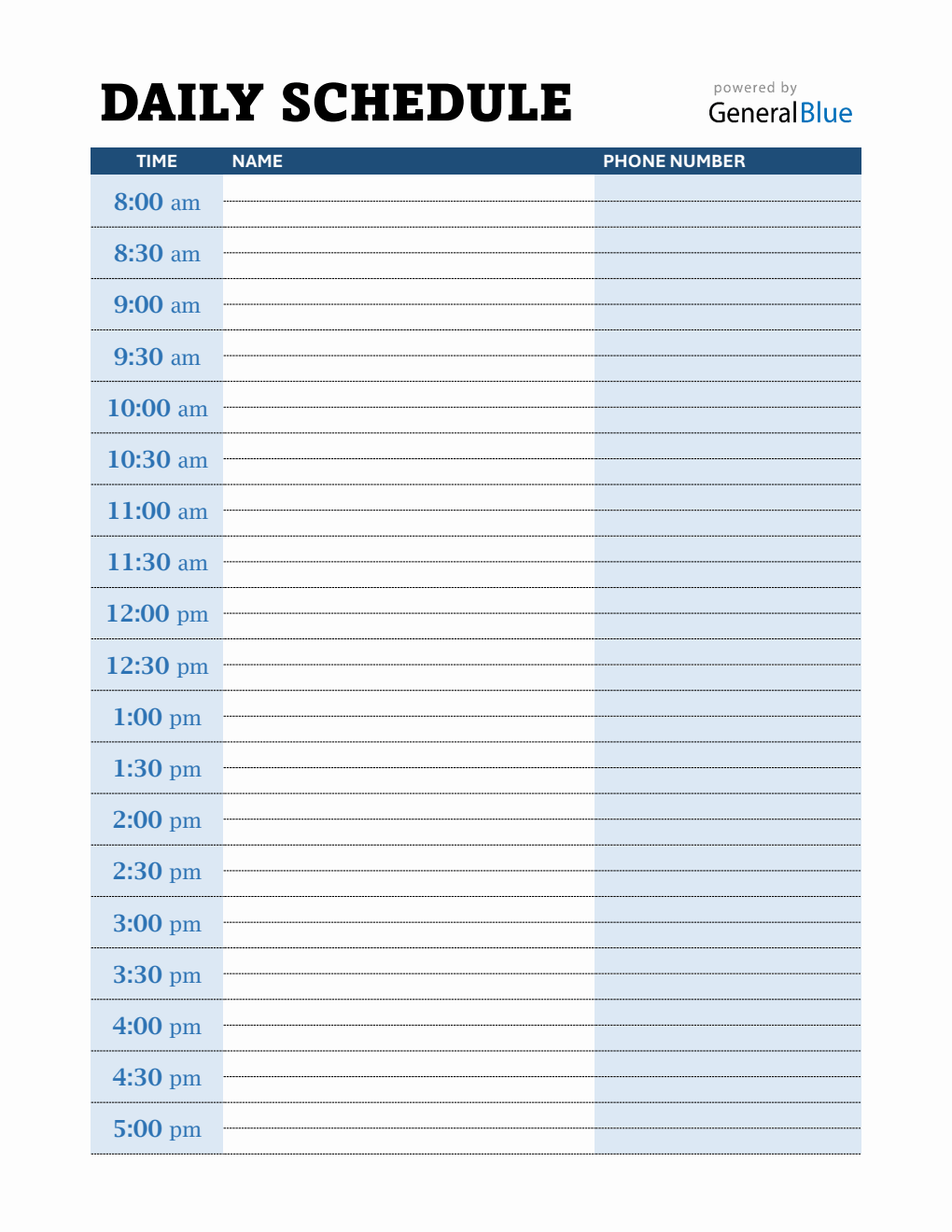 Daily Schedule Template Word (30 Min Interval)