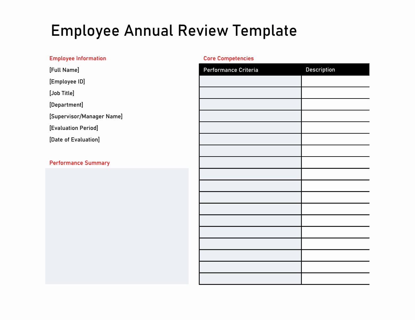  Employee Annual Review Template in Excel Spreadsheet