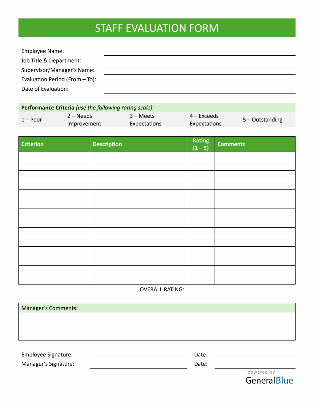 PDF Employee Evaluation Form (Customizable)