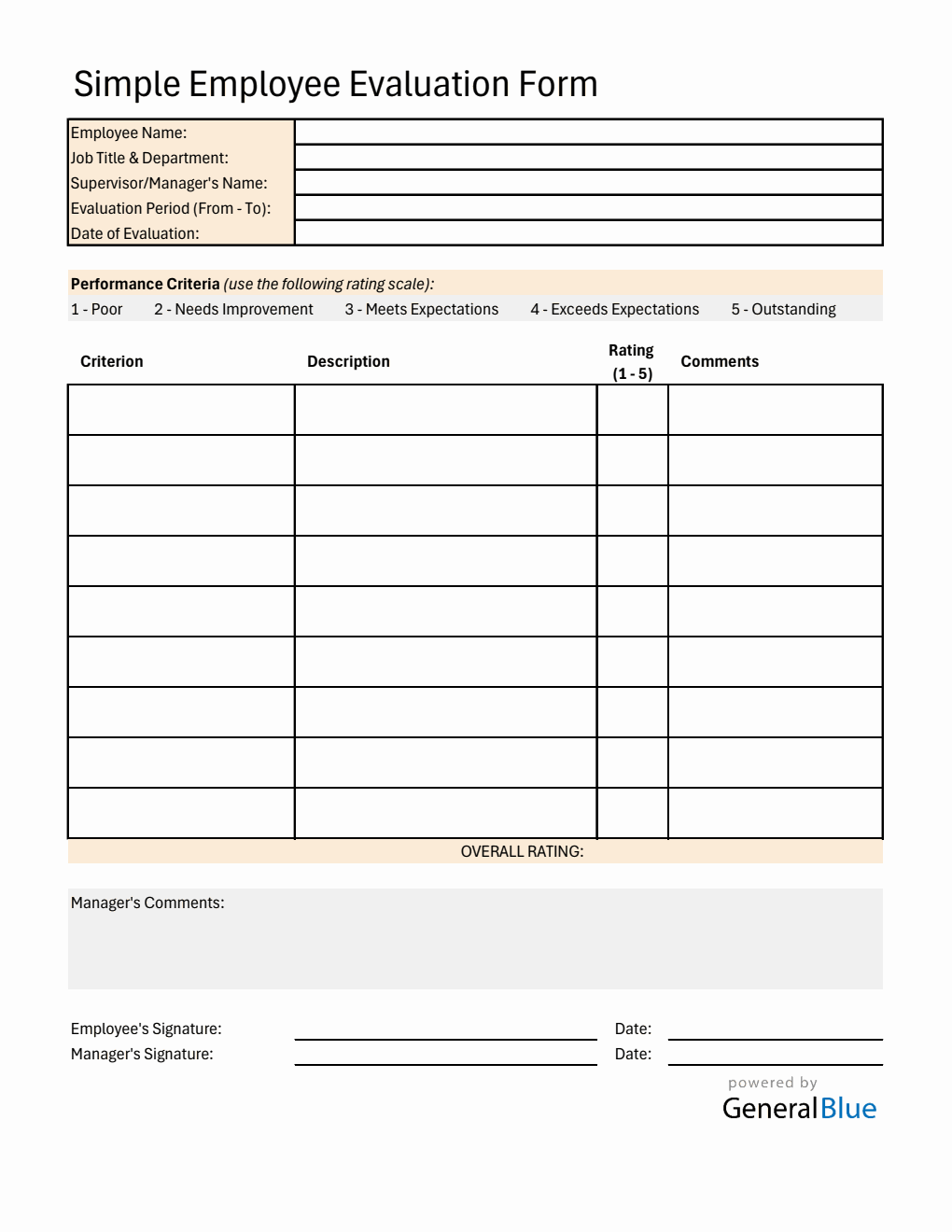 Excel Employee Evaluation Form (Blank)