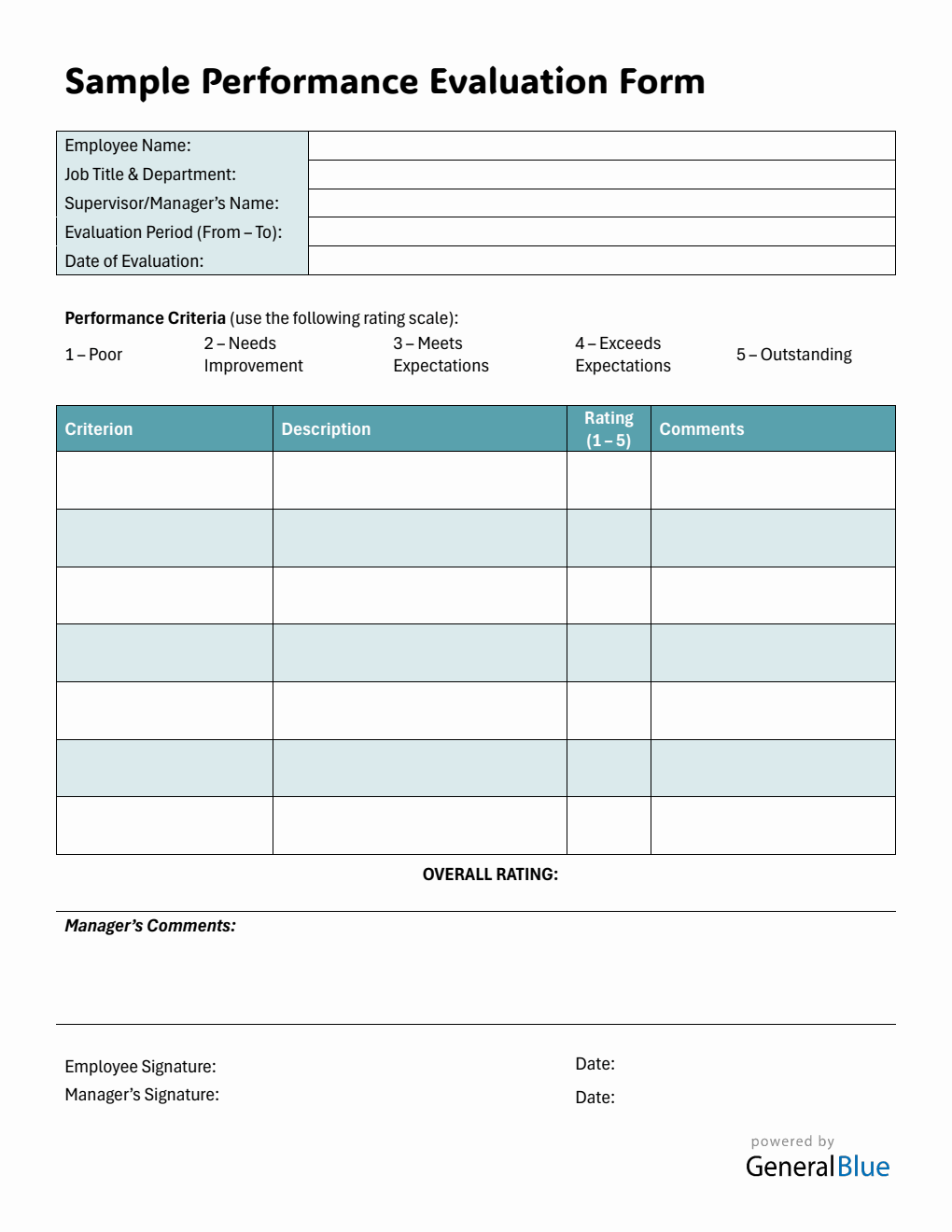 PDF Employee Evaluation Form (Editable)