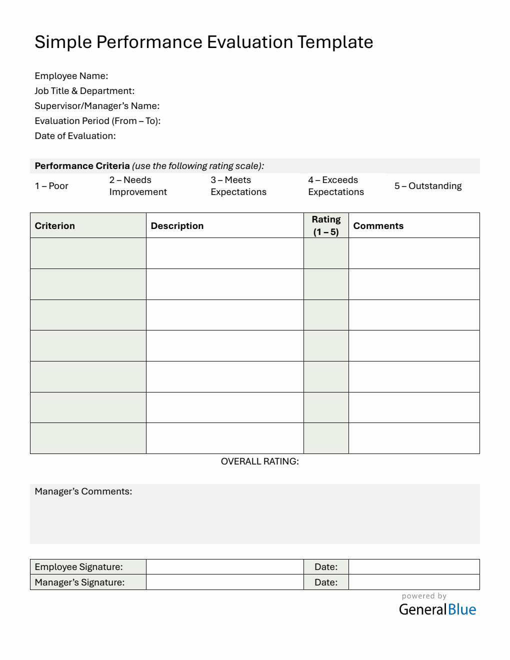 PDF Employee Evaluation Form (Blank)