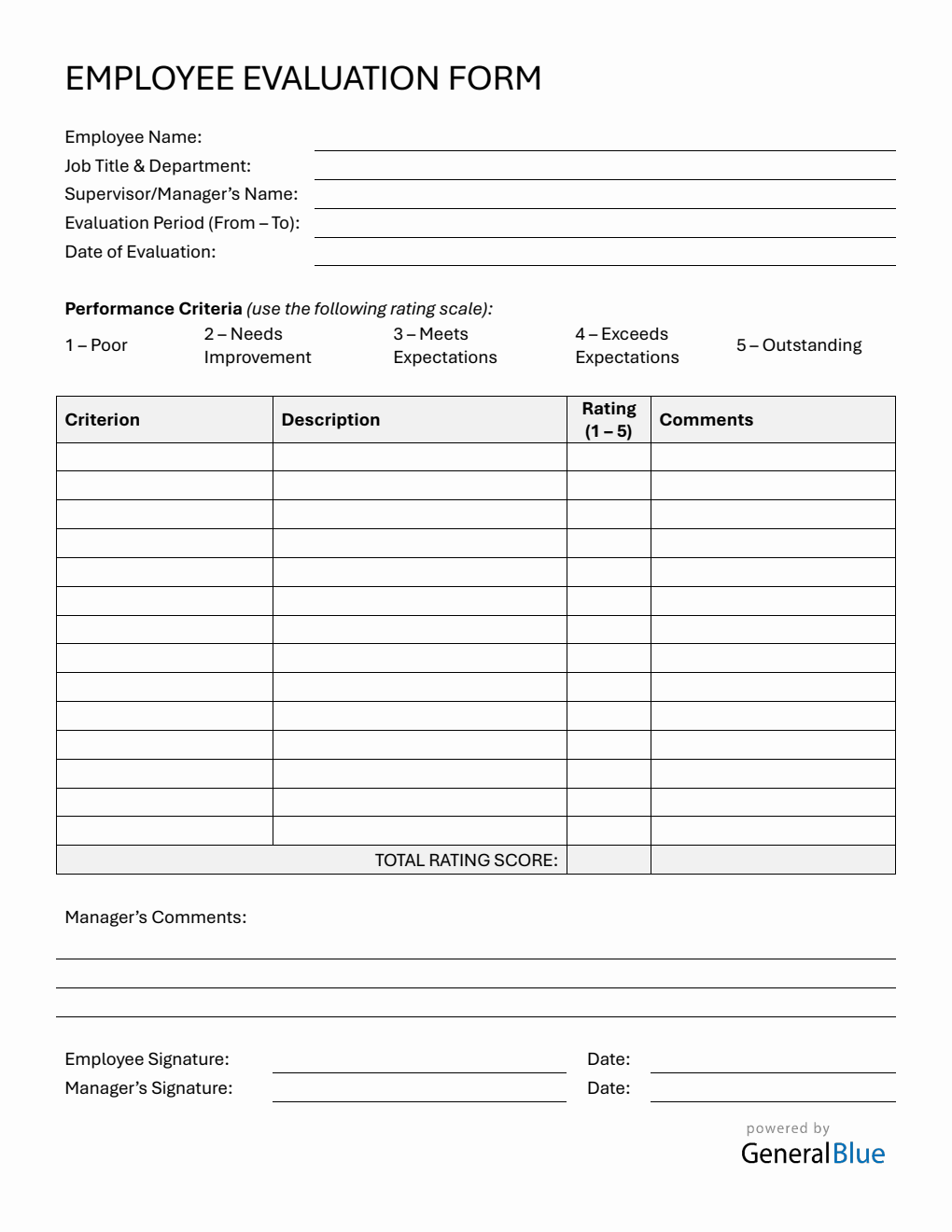 PDF Employee Evaluation Form (Printable)