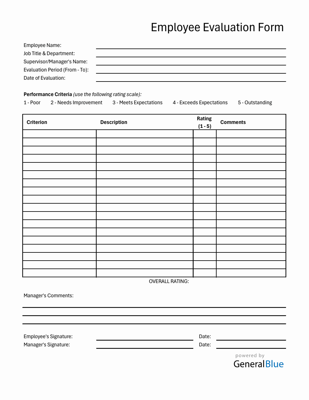 Excel Employee Evaluation Form (Printable)
