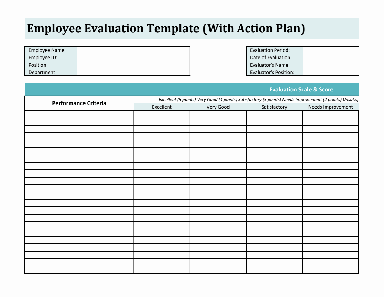 Customizable Employee Evaluation Template with Action Plan | Free to Download in Excel