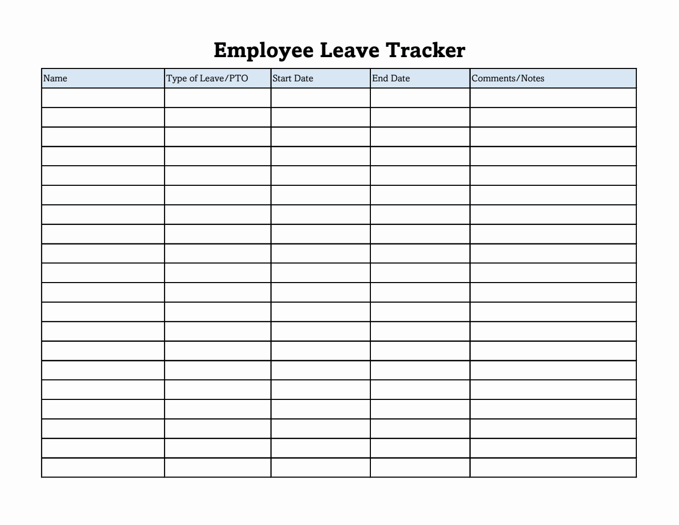 Printable Employee Leave Tracker Template (Excel)