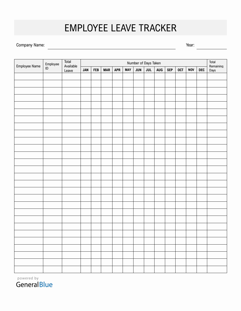 Printable Employee Leave Tracker Template in PDF