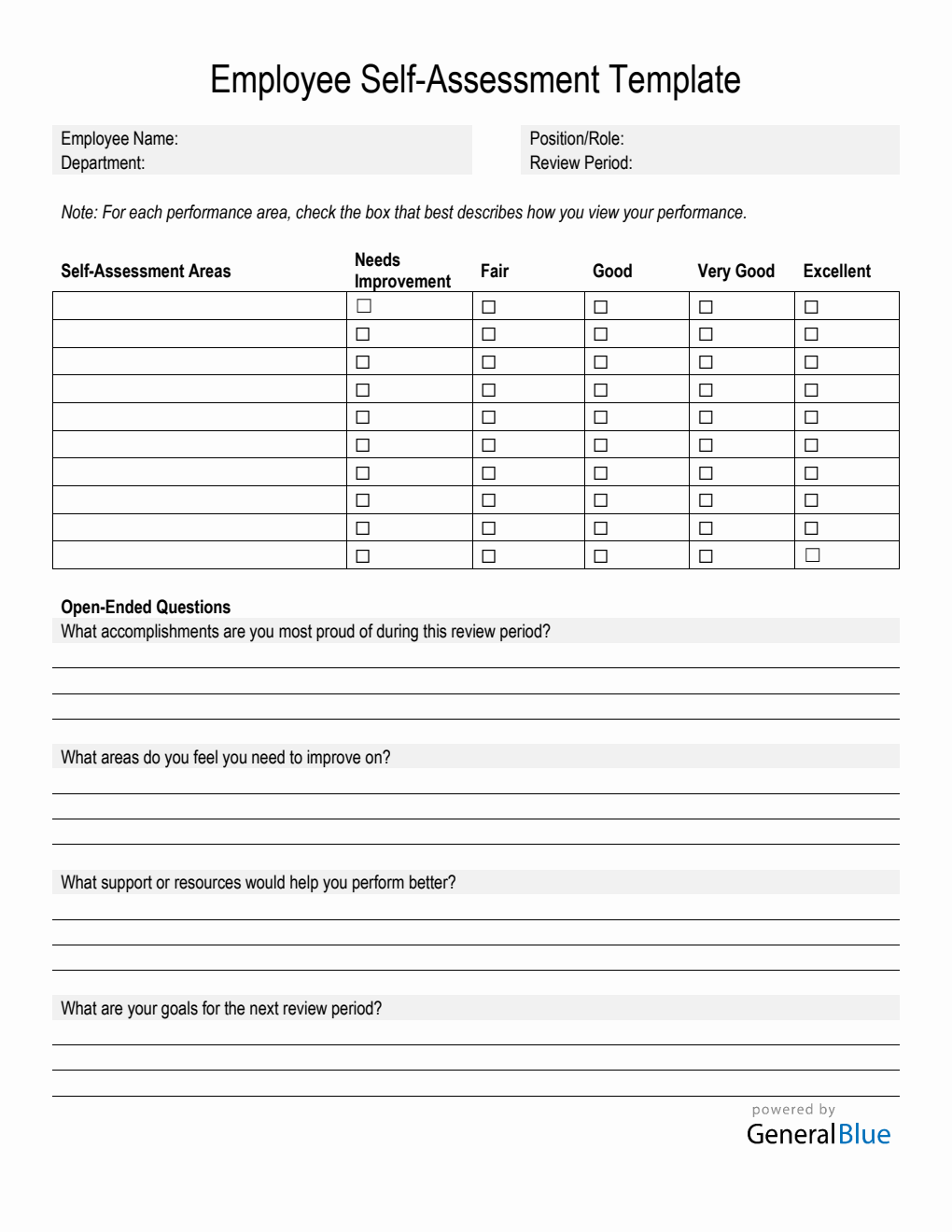Self-Assessment Template for Professional Growth - Word Format