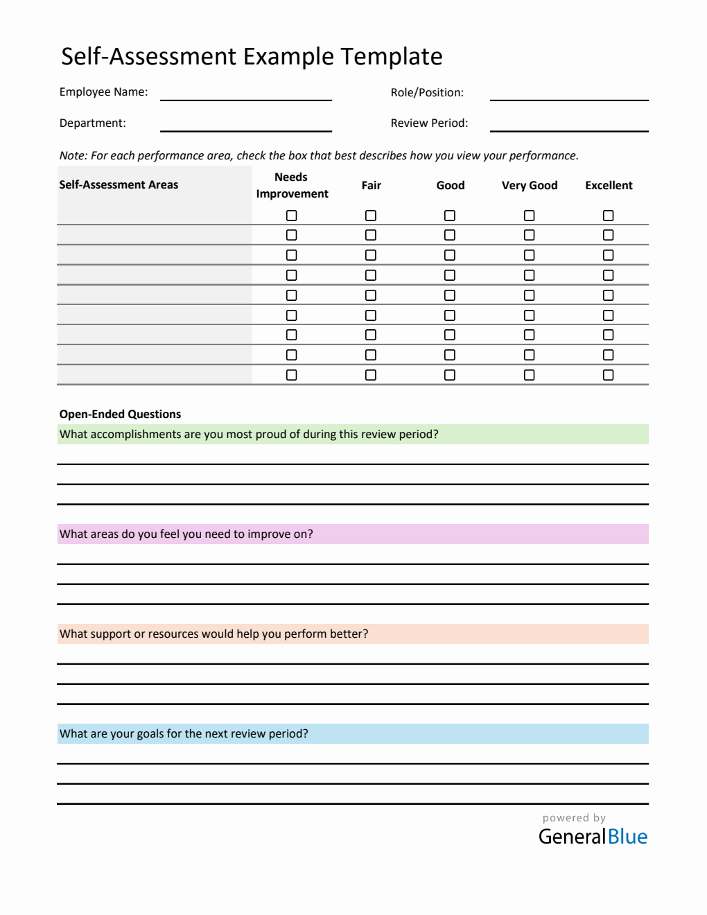 Self-Assessment Template for Professional Growth - Excel Format