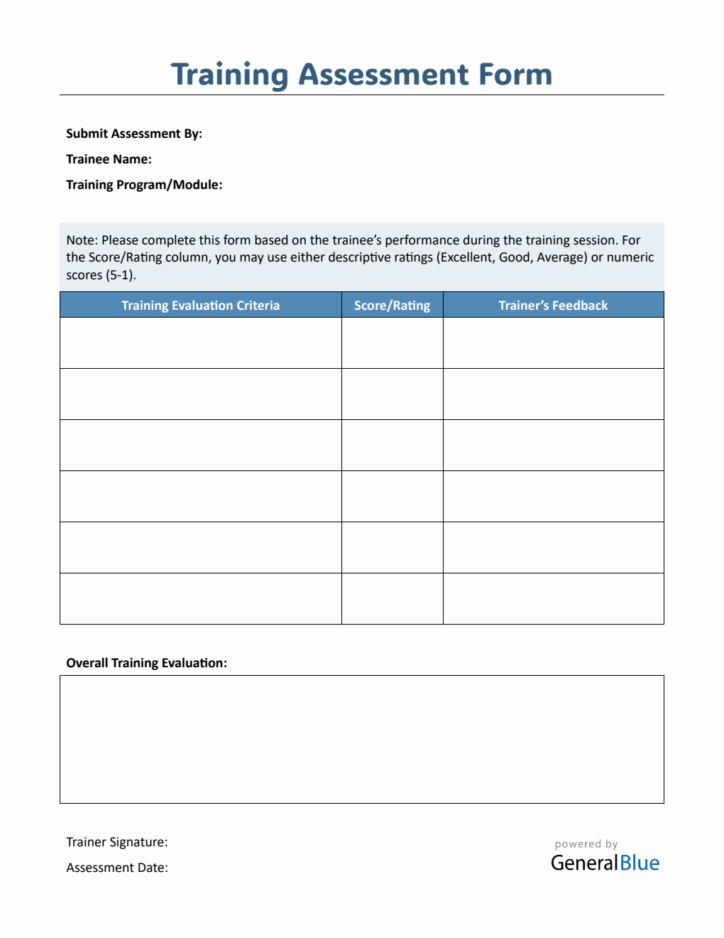 Customizable Employee Training Assessment Form - Free PDF Download