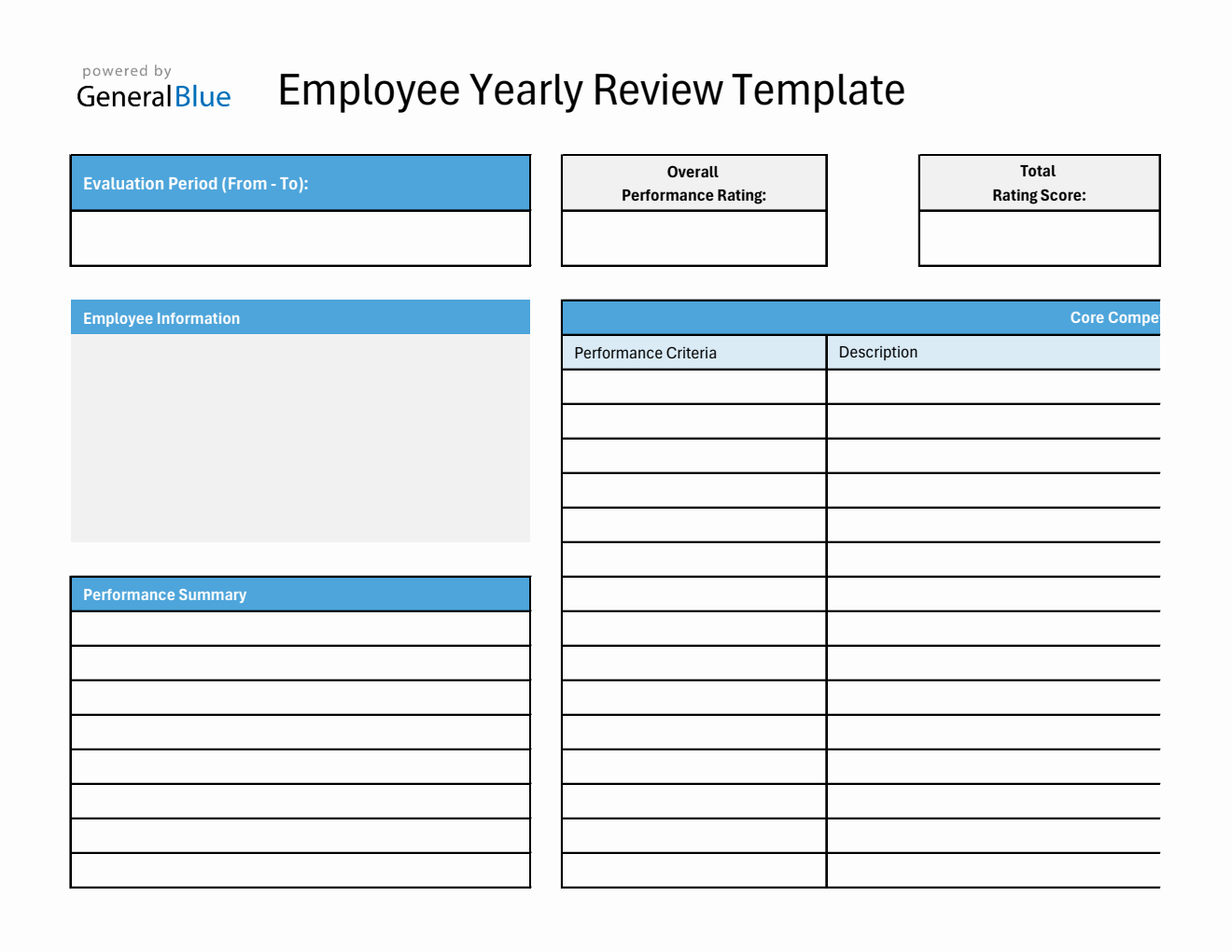 Editable Employee Yearly Review Template in Excel Spreadsheet