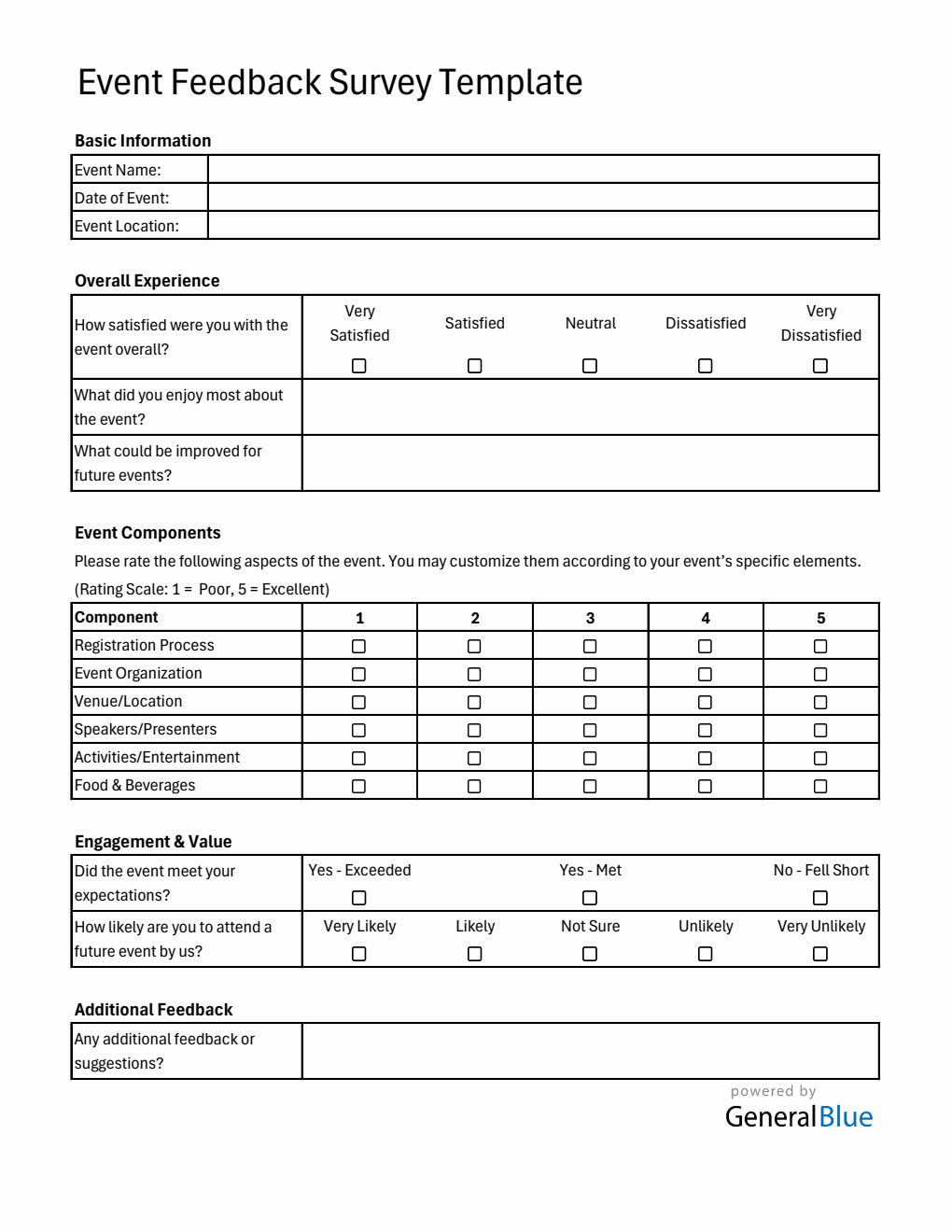 Printable Event Feedback Form (Excel)