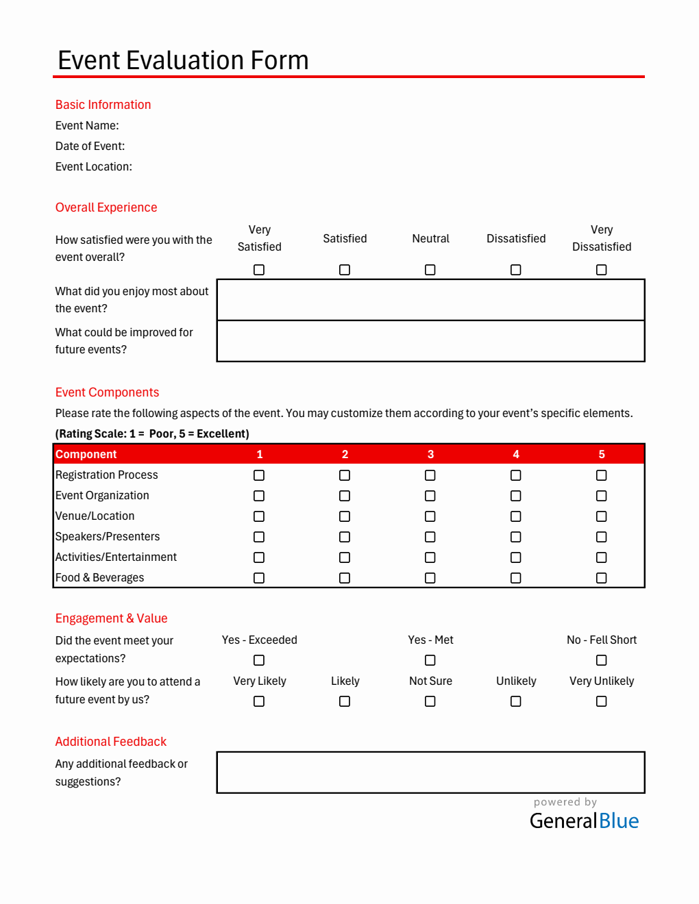 Downloadable Event Feedback Form (Excel)