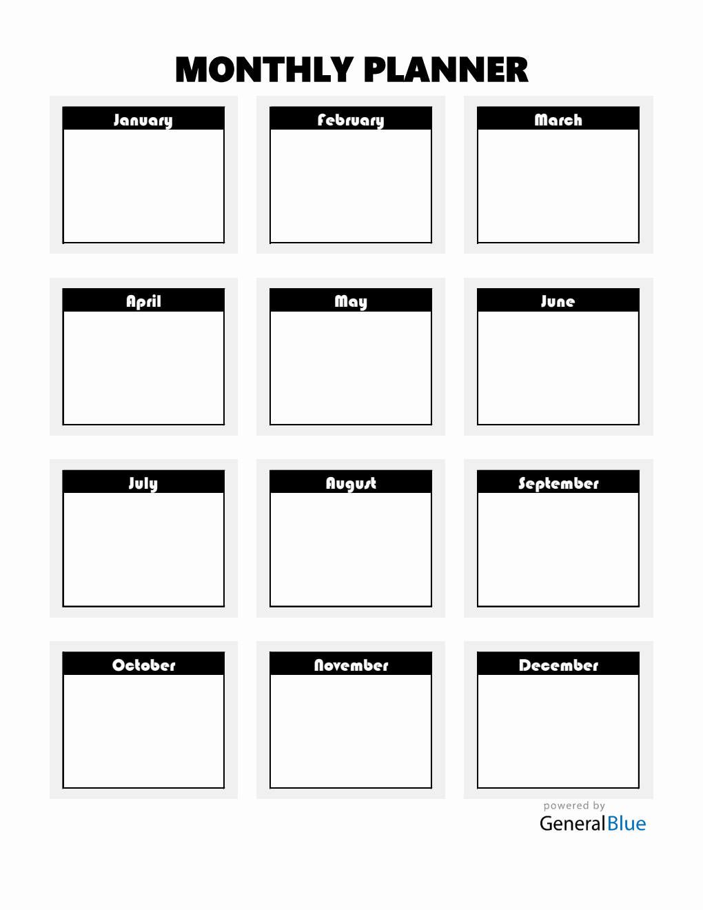 Free Printable Monthly Planner Excel (Black)
