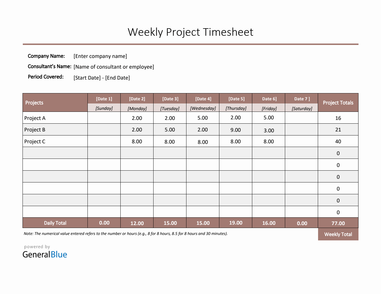Project Timesheet in PDF (Colorful)